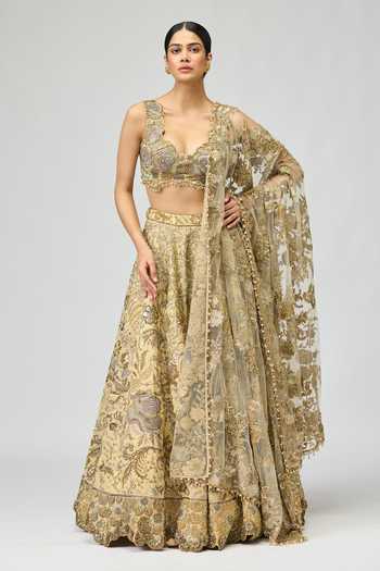 Varun Bahl Viscose Tissue Lehenga Blouse and Dupatta Set