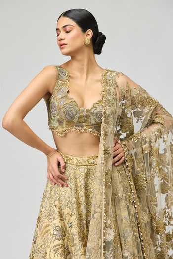 Varun Bahl Gold Viscose, Tissue Sweetheart Neck Lehenga Blouse And Dupatta Set Online at Aza Fashions Varun Bahl_Gold Viscose, Tissue Sweetheart Neck Lehenga Blouse And Dupatta Set _Online_at_Aza_Fashions