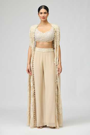 Varun Bahl Embellished Cape Blouse & Palazzo Set