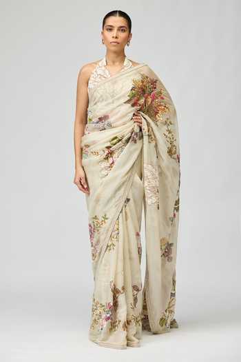 Varun Bahl Embroidered Silk Organza Floral Saree Set 