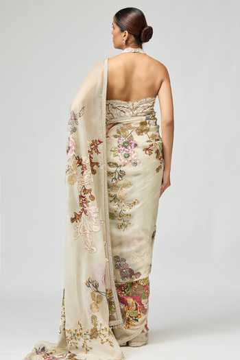 Varun Bahl Embroidered Silk Organza Floral Saree Set 