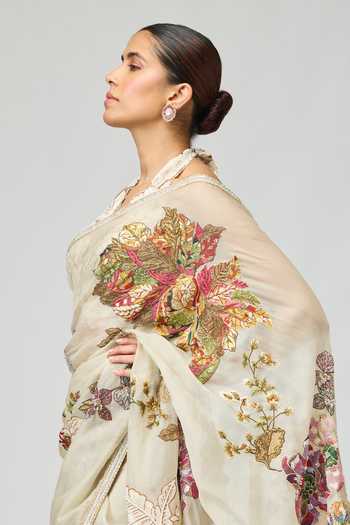 Shop Varun Bahl Ivory Net, Silk Organza Halter Neck Embroidered Floral Saree Set Online at Aza Fashions Shop_Varun Bahl_Ivory Net, Silk Organza Halter Neck Embroidered Floral Saree Set _Online_at_Aza_Fashions
