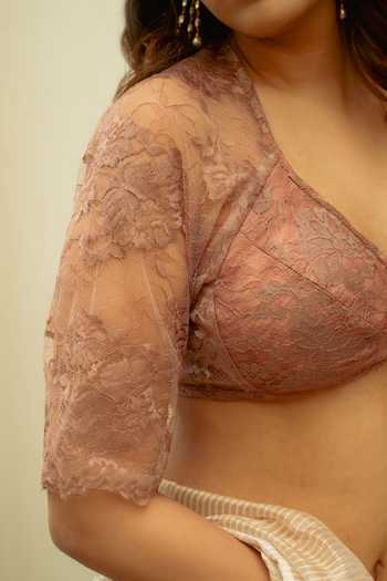 Buy Priyanka Raajiv Pink Lace Leaf Neck Chanak Blouse Online at Aza Fashions Buy_Priyanka Raajiv_Pink Lace Leaf Neck Chanak Blouse _Online_at_Aza_Fashions