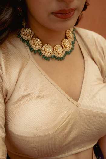 Shop Priyanka Raajiv Beige Silk V-neck Champak Blouse Online at Aza Fashions Shop_Priyanka Raajiv_Beige Silk V-neck Champak Blouse _Online_at_Aza_Fashions