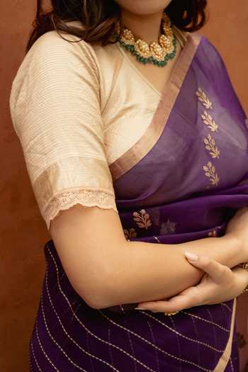 Priyanka Raajiv Beige Silk V-neck Champak Blouse at Aza Fashions Priyanka Raajiv_Beige Silk V-neck Champak Blouse _at_Aza_Fashions