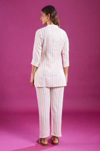 Khwaab By Sanjana Lakhani Striped Print Linen Kurta & Pant Set 