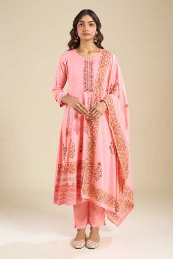 Buy Khwaab By Sanjana Lakhani Peach Cotton Round Neck Printed Anarkali Set Online at Aza Fashions Buy_Khwaab By Sanjana Lakhani_Peach Cotton Round Neck Printed Anarkali Set _Online_at_Aza_Fashions
