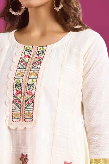 Khwaab By Sanjana Lakhani Cream Cotton Round Neck Straight Embroidered Kurta And Pant Set at Aza Fashions Khwaab By Sanjana Lakhani_Cream Cotton Round Neck Straight Embroidered Kurta And Pant Set _at_Aza_Fashions