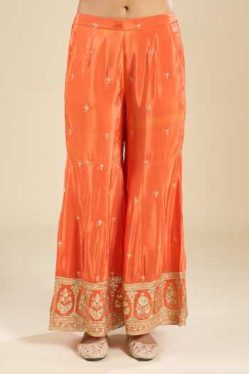Khwaab By Sanjana Lakhani Orange Crepe Round Neck Embroidered Kurta Sharara Set Online at Aza Fashions Khwaab By Sanjana Lakhani_Orange Crepe Round Neck Embroidered Kurta Sharara Set _Online_at_Aza_Fashions