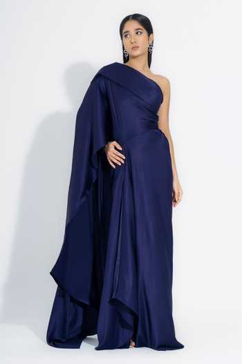 Buy_NA-KA_Blue Satin One Shoulder Cowl Gown _Online_at_Aza_Fashions