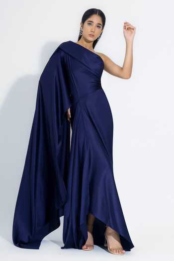 Shop_NA-KA_Blue Satin One Shoulder Cowl Gown _Online_at_Aza_Fashions