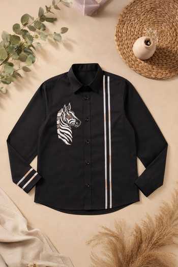 Buy Toplove Black Cotton Silver Zebra Embroidered Shirt Online at Aza Fashions Buy_Toplove_Black Cotton Silver Zebra Embroidered Shirt _Online_at_Aza_Fashions