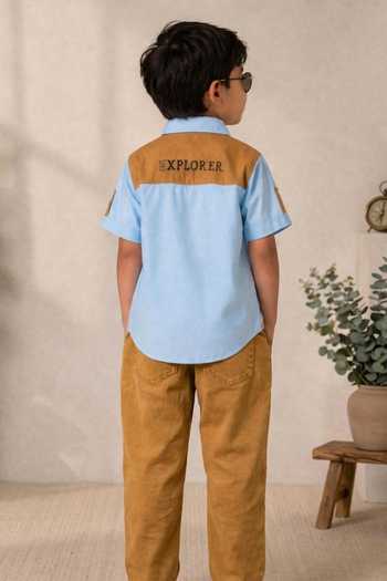 Toplove Sky Blue Cotton Explorer Embroidered Shirt Online at Aza Fashions Toplove_Sky Blue Cotton Explorer Embroidered Shirt _Online_at_Aza_Fashions