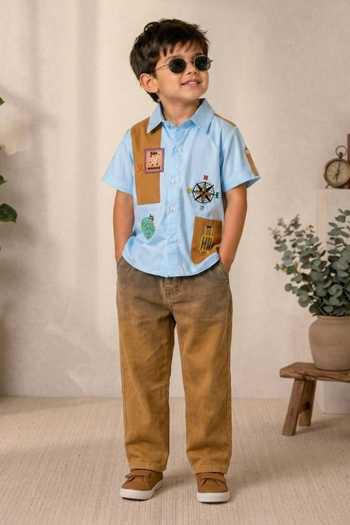 Buy Toplove Sky Blue Cotton Explorer Embroidered Shirt Online at Aza Fashions Buy_Toplove_Sky Blue Cotton Explorer Embroidered Shirt _Online_at_Aza_Fashions