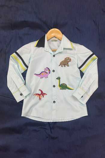 Toplove Sky Blue Cotton Dino Embroidered Shirt Online at Aza Fashions Toplove_Sky Blue Cotton Dino Embroidered Shirt _Online_at_Aza_Fashions