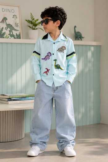 Buy Toplove Sky Blue Cotton Dino Embroidered Shirt Online at Aza Fashions Buy_Toplove_Sky Blue Cotton Dino Embroidered Shirt _Online_at_Aza_Fashions