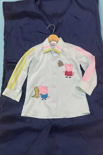 Toplove_Sky Blue Cotton Peppa Pig Embroidered Shirt _Online_at_Aza_Fashions