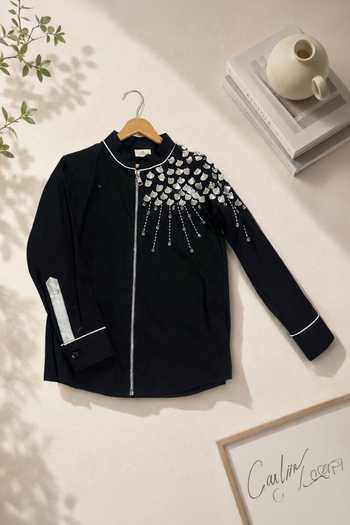 Toplove_Black Cotton Spark Embroidered Shirt _Online_at_Aza_Fashions