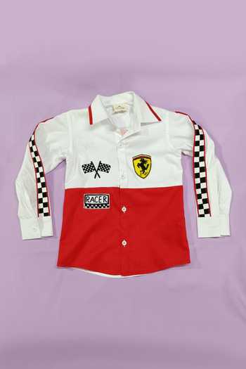 Toplove White Cotton Red Racer Embroidered Shirt Online at Aza Fashions Toplove_White Cotton Red Racer Embroidered Shirt _Online_at_Aza_Fashions
