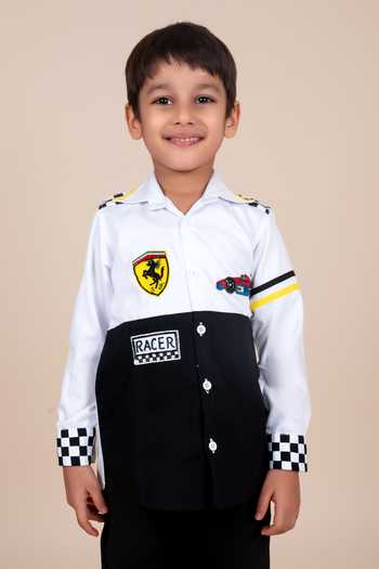 Toplove Black Racer Embroidered Shirt 