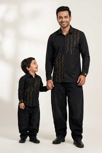 Toplove_Black Cotton Copper Embroidered Shirt _Online_at_Aza_Fashions