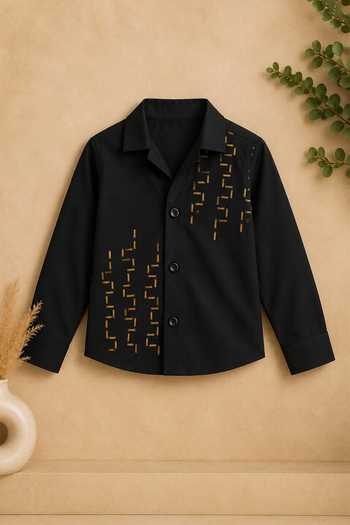 Buy_Toplove_Black Cotton Copper Embroidered Shirt _Online_at_Aza_Fashions