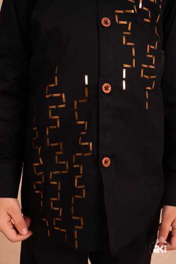 Shop_Toplove_Black Cotton Copper Embroidered Shirt _Online_at_Aza_Fashions