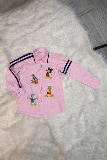 Toplove_Pink Cotton Disney Embroidered Shirt _Online_at_Aza_Fashions