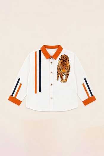 Toplove White Cotton Leopard Hand Paint Shirt Online at Aza Fashions Toplove_White Cotton Leopard Hand Paint Shirt _Online_at_Aza_Fashions