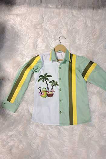 Toplove Green Cotton Pool Party Embroidered Shirt Online at Aza Fashions Toplove_Green Cotton Pool Party Embroidered Shirt _Online_at_Aza_Fashions