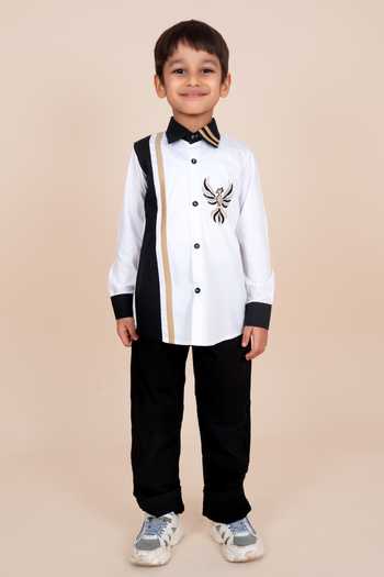 Toplove_Black Cotton Monarch Phoenix Embroidered Shirt _Online_at_Aza_Fashions