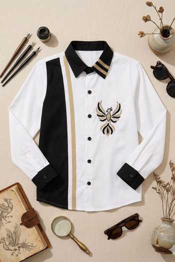 Shop_Toplove_Black Cotton Monarch Phoenix Embroidered Shirt _Online_at_Aza_Fashions