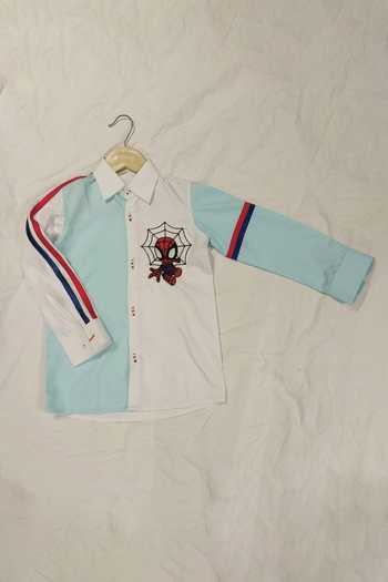 Toplove_White Cotton Spidey Hand Embroidered Shirt _Online_at_Aza_Fashions
