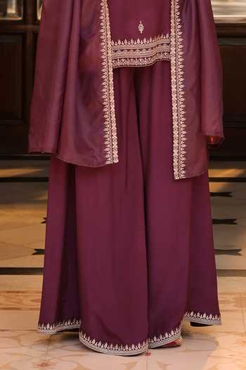 SEHER JAIPUR_Purple Silk Square Neck Izar Embroidered Kurta Set _Online_at_Aza_Fashions