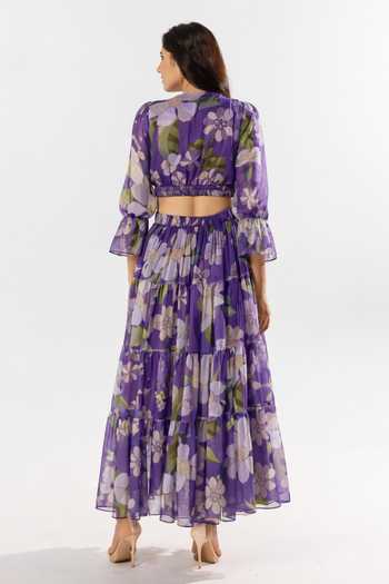 Aroop Shop India Flora Flared Recycled Chiffon Maxi Dress