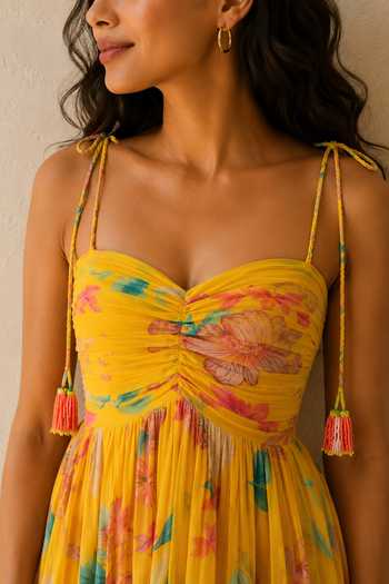 Shop_Aroop Shop India_Yellow Chiffon Sweetheart Neck Almanda Maxi Dress _Online_at_Aza_Fashions