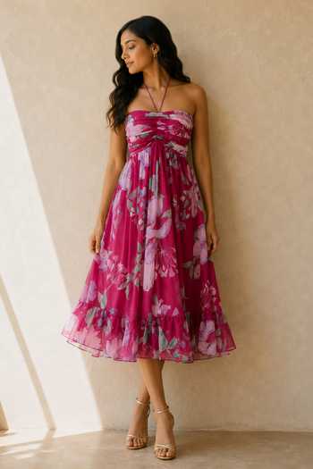 Buy Aroop Shop India Pink Chiffon Bandeau , Halter Rosee Midi Recycled Dress Online at Aza Fashions Buy_Aroop Shop India_Pink Chiffon Bandeau , Halter Rosee Midi Recycled Dress _Online_at_Aza_Fashions