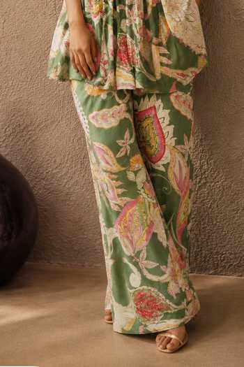 Aroop Shop India_Green Crepe Halter Neck Mysha Printed Pant Set _Online_at_Aza_Fashions