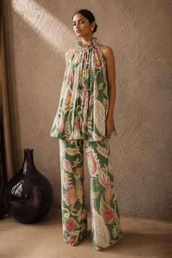 Shop_Aroop Shop India_Green Crepe Halter Neck Mysha Printed Pant Set _Online_at_Aza_Fashions
