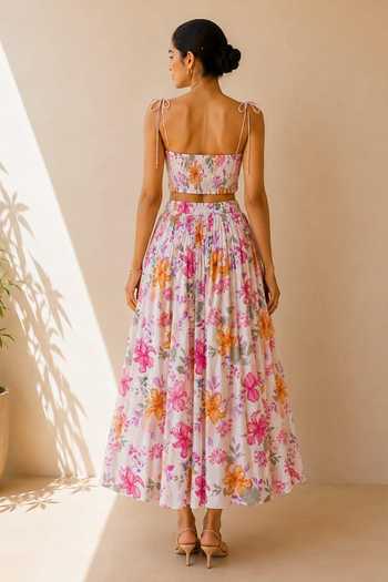 Aroop Shop India Fiora Printed Recycled Chiffon Skirt Set