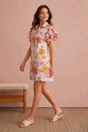 Aroop Shop India White Chiffon Collared Neck Elysia Short Dress Online at Aza Fashions Aroop Shop India_White Chiffon Collared Neck Elysia Short Dress _Online_at_Aza_Fashions