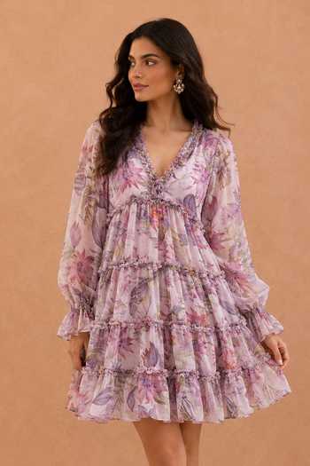 Buy Aroop Shop India Purple Chiffon V-neck Liliana Short Dress Online at Aza Fashions Buy_Aroop Shop India_Purple Chiffon V-neck Liliana Short Dress _Online_at_Aza_Fashions