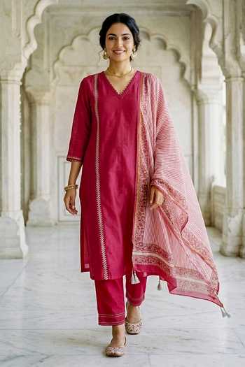 Missprint Silk Chanderi Kurta Set With Printed Dupatta 