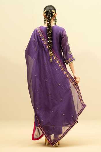 Shop AM by Anita Mittal Purple Cotton V-neck Jhoomar A Line Kurta Pant Set at Aza Fashions Shop_AM by Anita Mittal_Purple Cotton V-neck Jhoomar A Line Kurta Pant Set _at_Aza_Fashions