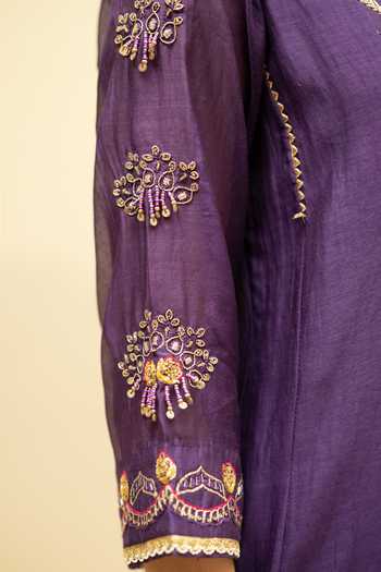 Buy AM by Anita Mittal Purple Cotton V-neck Jhoomar A Line Kurta Pant Set Buy_AM by Anita Mittal_Purple Cotton V-neck Jhoomar A Line Kurta Pant Set