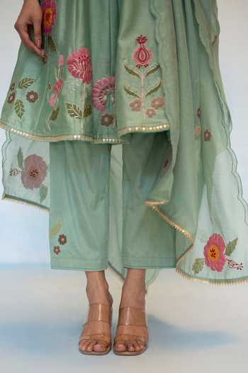 AM by Anita Mittal Blue Silk, Chanderi Scoop Neck Gul Anarkali Set at Aza Fashions AM by Anita Mittal_Blue Silk, Chanderi Scoop Neck Gul Anarkali Set _at_Aza_Fashions