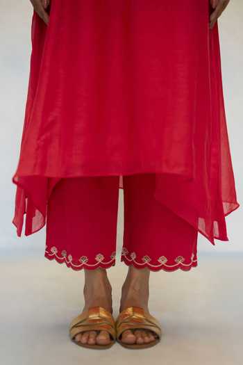 AM by Anita Mittal Pink Chanderi Round Neck Noorani Embroidered Kurta And Pant Set Online at Aza Fashions AM by Anita Mittal_Pink Chanderi Round Neck Noorani Embroidered Kurta And Pant Set _Online_at_Aza_Fashions