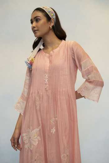 Buy AM by Anita Mittal Pink Chanderi Round Neck Zara Mul Kurta And Pant Set Online at Aza Fashions Buy_AM by Anita Mittal_Pink Chanderi Round Neck Zara Mul Kurta And Pant Set _Online_at_Aza_Fashions