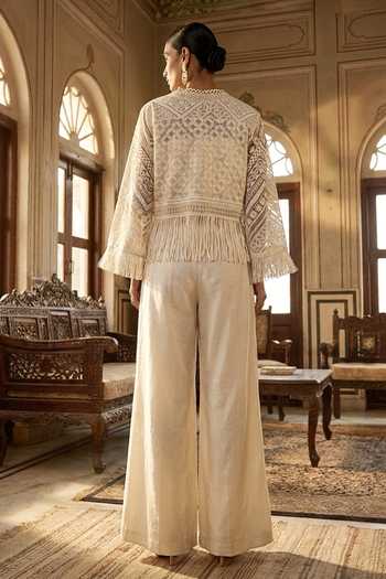 Aditi Somani Lucknowi Work Satin Linen Jacket Set