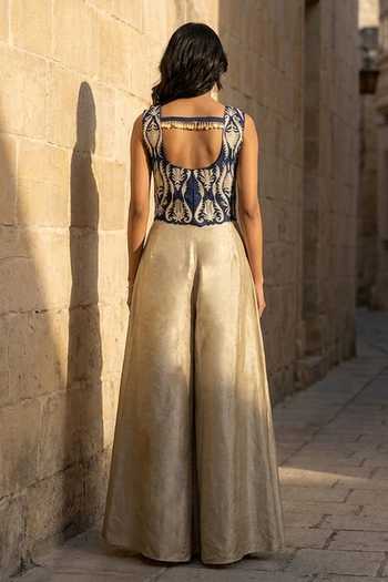 Aditi Somani Denim Embroidered Top Pant Set